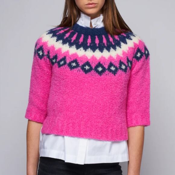 Smythe Pink Sweater Fair Aisle Preppy Alpaca XS Retails: $425 - Picture 5 of 9